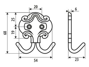 Крючок 2-х рожковый К1  слон  (медь)