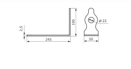 Проушина угловая 245х100х50 (чёрная)