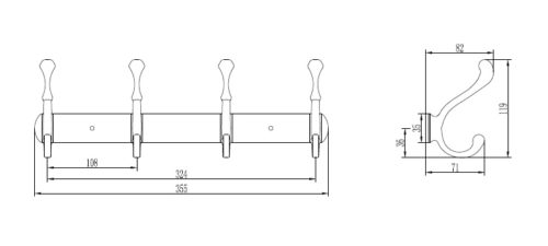 Крючок 4 шт. на планке (хром)