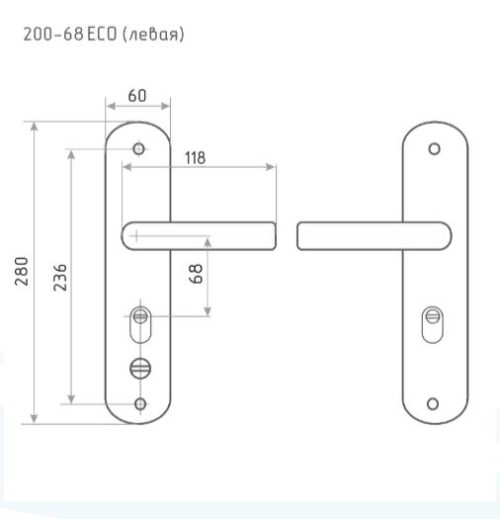 Н-М  Ручка для китайских дверей 200-68 мм ЕСО (мат.никель/чёрн.никель) - левая