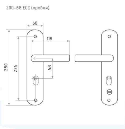 Н-М  Ручка для китайских дверей 200-68 мм ЕСО (мат.никель/чёрн.никель) - правая