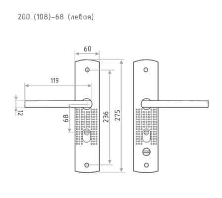 Н-М  Ручка для китайских дверей 200(108)-68 мм (матовый никель) - левая