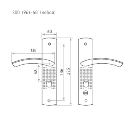Н-М  Ручка для китайских дверей 200(96)-68 мм (матовый никель) - левая