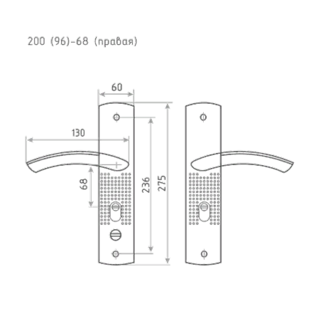 Н-М  Ручка для китайских дверей 200(96)-68 мм (матовый никель) - правая