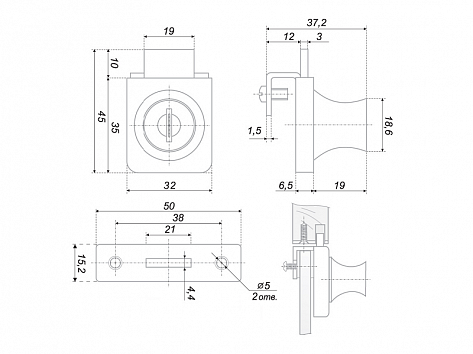 Замок для стеклянной двери d19х20мм №407 (хром)