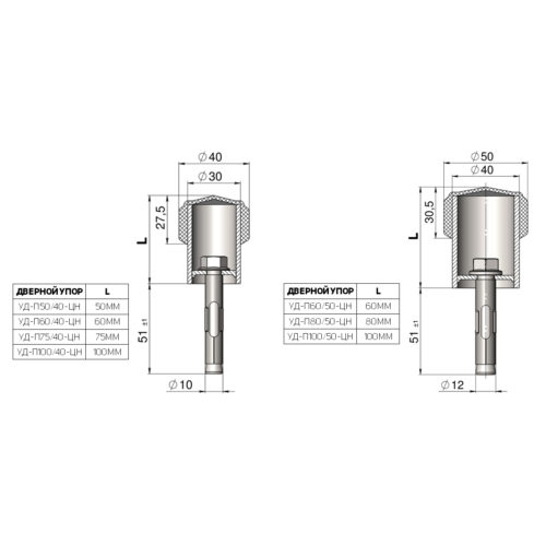 Упор дверной УД-П 100/50-Цн