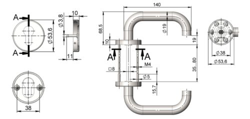 Ручка на фланце HN-42 SN (нержавеющая сталь)
