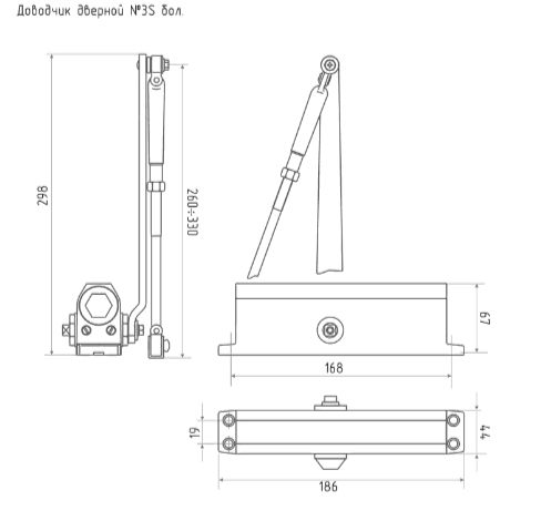 Н-М  Доводчик №3s F большой (50-80 кг) - золото - с фиксацией