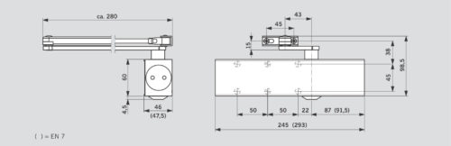 Доводчик  DORMA  TS-83 EN3-6 (до 180 кг) (серебро) без рычага