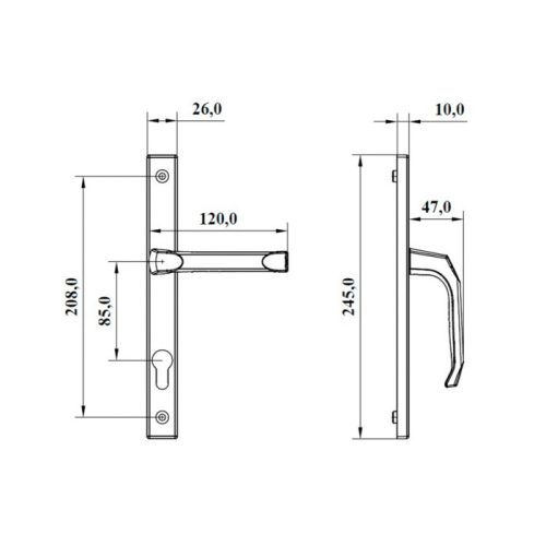 Нажимной гарнитур для мет-пласт.дверей At 25/85/8 (белый) прямоугольная планка