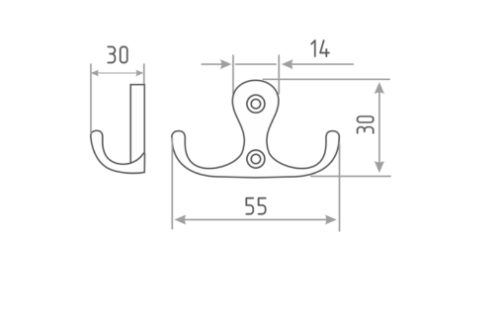 Крючок-вешалка 2-х рожковый (ст.медь) №15