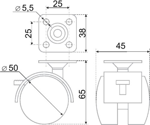 Опора колёсная d=50 со штырём TWF50
