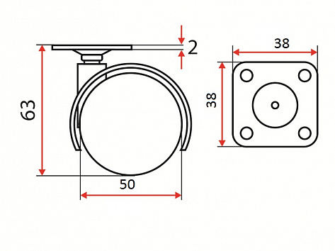 Опора колёсная 50 мм на площадке