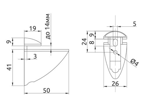 Полкодержатель Пеликан средний 50*50 СР (хром)