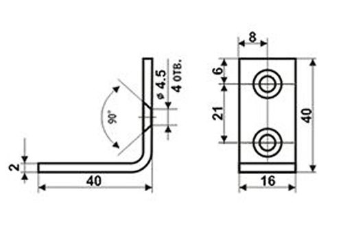 Уголок мебельный 40х40х16 (сталь)