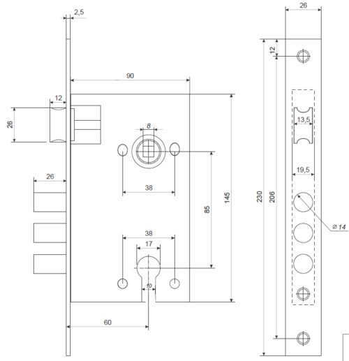 Замок врезной T-42-CR AVERS