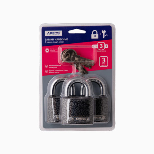 Замок навесной PD-01-50-Blister (3 LOCKS+5 KEYS)  Апекс