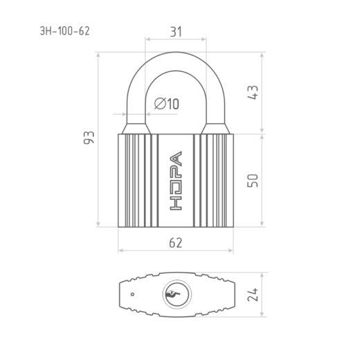 Н-М  Замок навесной ЗН-100-62 мм (3 кл.)