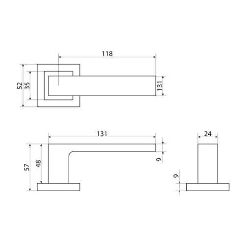 Стандарт  Комплект ручек Р72 SN (мат.никель) квадрат 100 мм