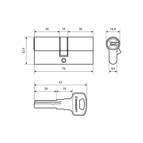 СтандартЦилиндровый механизм Z.F.70-5K SN перфо 5 кл (ключ-ключ)