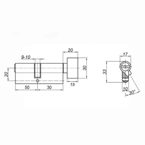 DORMA Цилиндровый механизм CBR-1 80 (50х30В) ключ/вертушка, никель