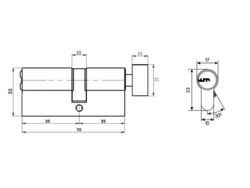 Цилиндр алюминиевый А70РС (ключ/завёртка, хром) TURDUS