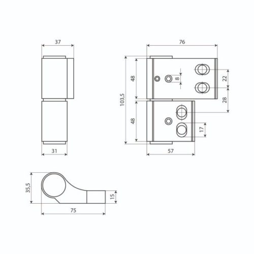 Булат  Петля для алюминиевых дверей ПН-103,5х96 9017 (коричневый) 2-х секционная