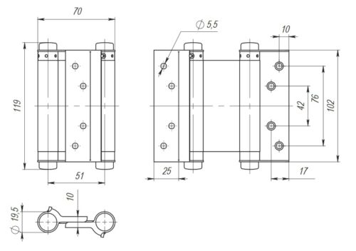 Петля пружинная DAS SS 201-4(100*70*1,5) СР хром