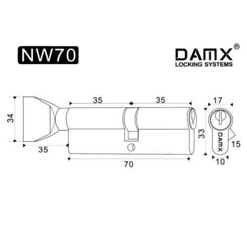 DAMX Цилиндр прос. ключ-вертушка NW 70 mm PB