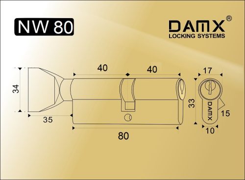 DAMX Цилиндр прос. ключ-вертушка NW 80 mm PB