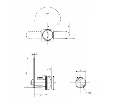 Замок почтовый Eurolock 0802 20 мм/180 (прямой ригель)