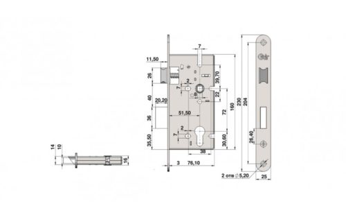 Замок врезной 72/55