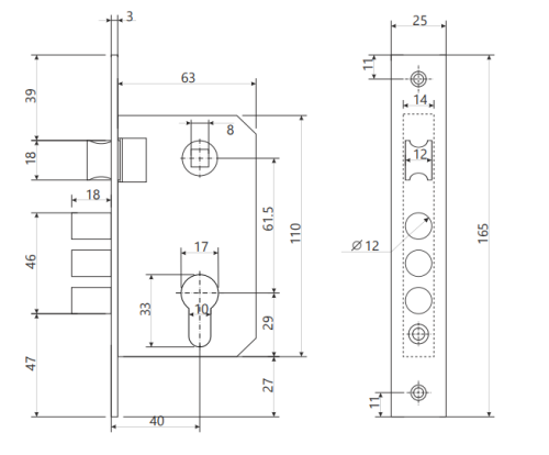Замок врезной 1026/60-CR  Апекс