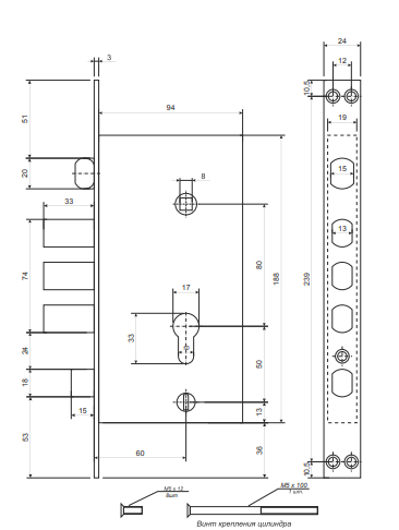 Замок врезной T-0523-C-CR-L  Апекс