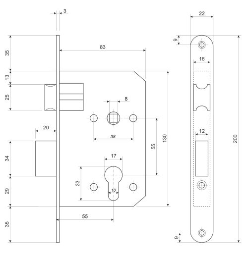Замок врезной 1623-АВ (б/ц)  Апекс
