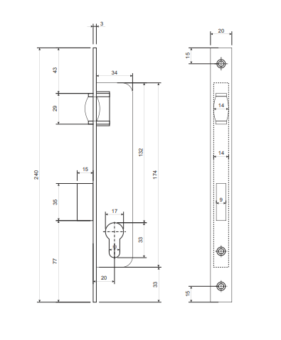 Замок врезной 29-R-CR  Апекс