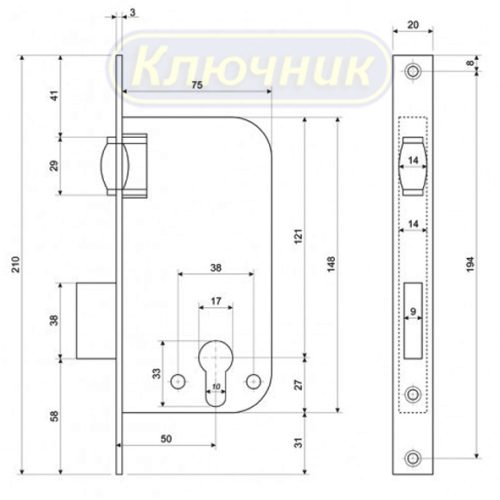 Замок врезной 30-R-CR  Апекс