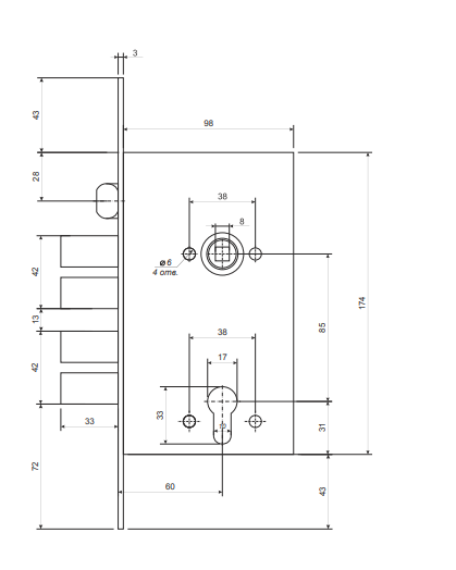 Замок врезной T-05-CR  Апекс