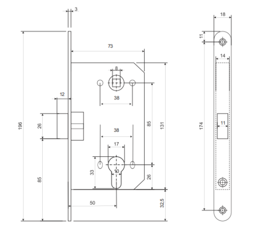 Замок врезной 5300-P-AB (бесшумный)  Апекс