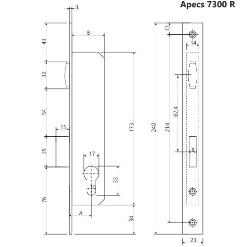 Замок врезной 7300-25-R-NIS  Апекс