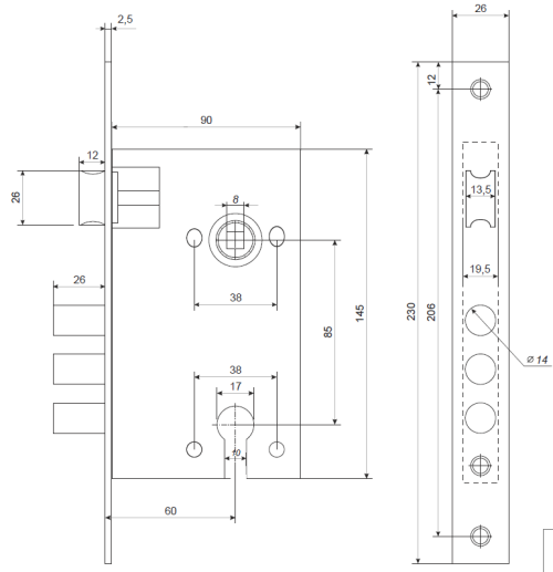 Замок врезной T-42-CR AVERS