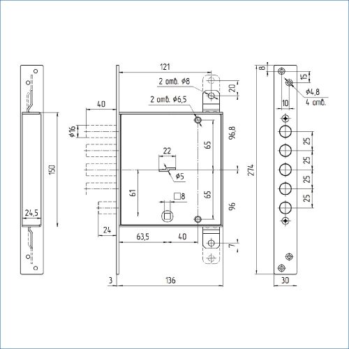 Замок врезной ЗВ8 142.1.0 (тяги) 