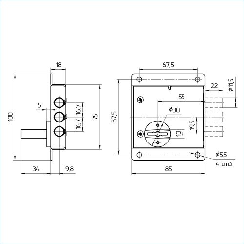 Замок накладной ЗН4 800.0.0 Л-Н (3 ключа) 