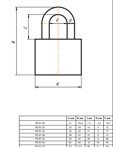 Замок навесной PD-01-38 (МВС-124)  Апекс