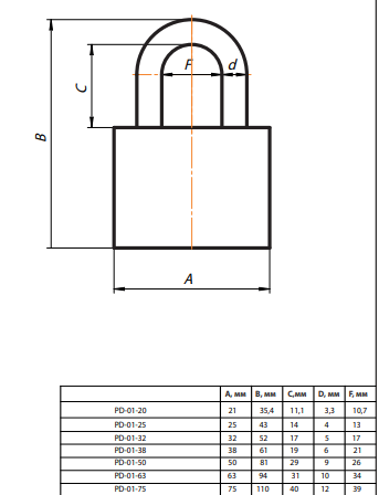 Замок навесной PD-01-63 (6 LOCKS+5 KEYS)  Апекс