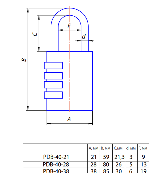 Замок навесной PDB-40-28-CODE  Апекс