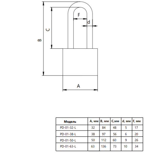 Замок навесной PD-01-38-L-Blister  Апекс