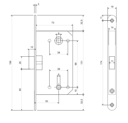 Защёлка врезная 5300-P-WC-AB (бесшумная)  Апекс