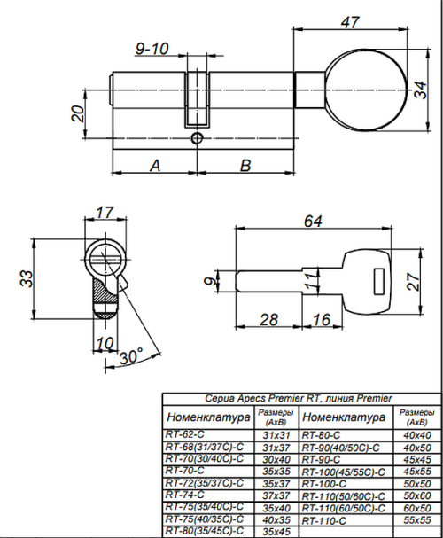 Механизм цилиндровый Premier RT-80-C-NI  Апекс