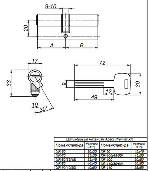 Механизм цилиндровый Premier XR-80-NI